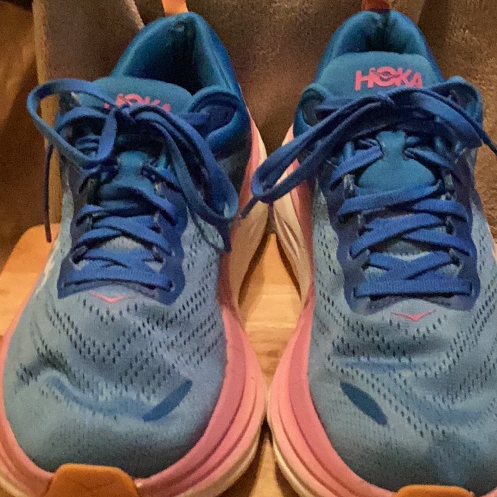 Hoka Blue and Pink Running Shoes